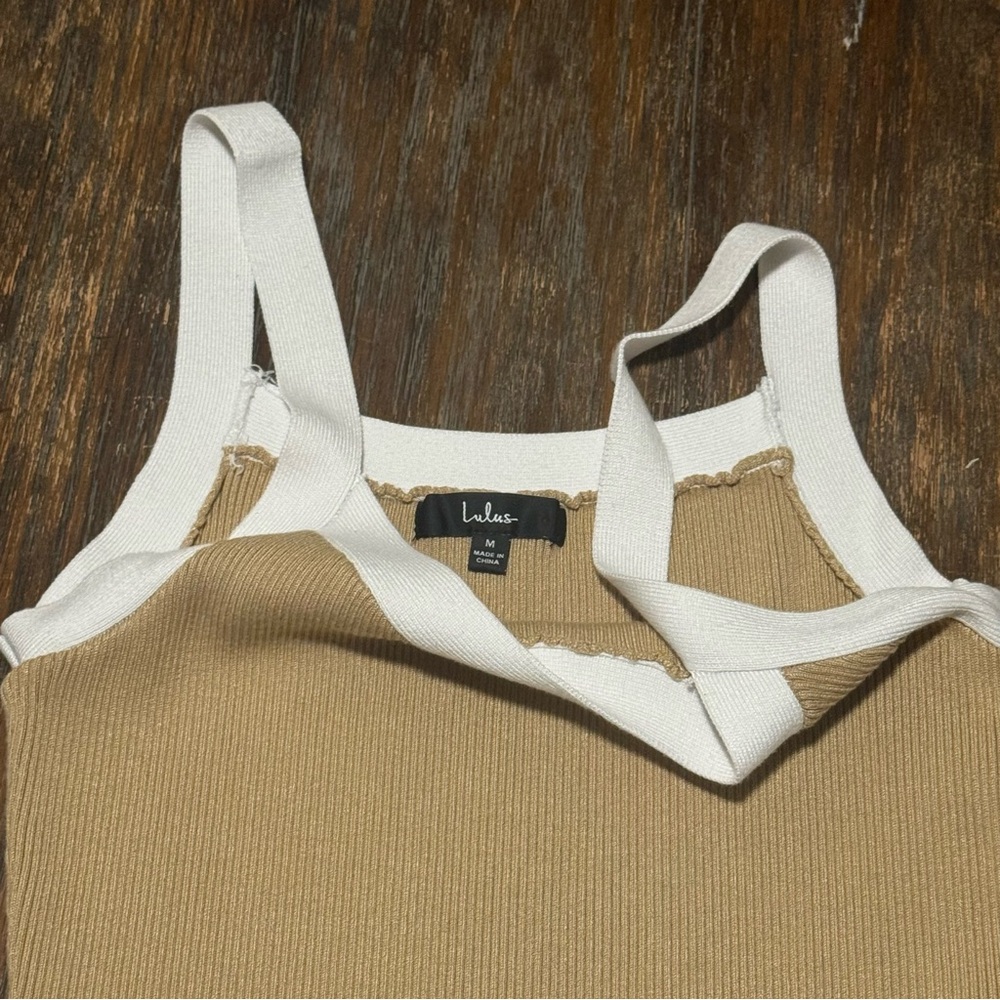 Lulus Ribbed Bodycon Tank Dress in Tan & White – Size M - Picture 4 of 4